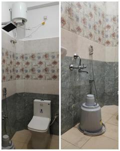 蓬蒂切里La Township Residency的浴室设有卫生间和淋浴,两幅图片