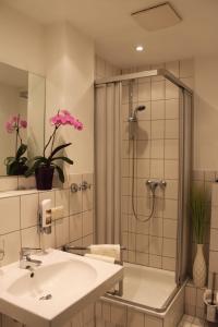 吕根岛上的维克Hotel Alt Wittower Krug的一间带水槽和淋浴的浴室