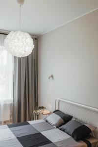 BrocēniRozenstein design residence的一间卧室配有一张床和吊灯