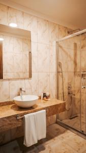 伊斯坦布尔The Grand Mira Business Hotel的一间带水槽和淋浴的浴室