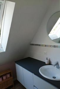 坎佩尔Duplex du Bois d'Amour的一间带水槽和镜子的浴室
