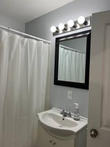 ENTIRE 2-BEDROOM TOWNHOUSE ON a RUSTIC FARM - A的白色的浴室设有水槽和镜子