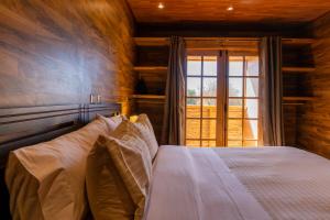 圣佩德罗·德·阿塔卡马Foresta Atacama Lodge的一间卧室设有一张床和一个大窗户