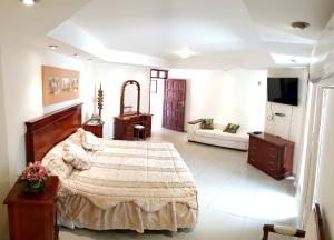 圣克鲁斯Lili's Hostel的一间卧室配有一张床和一台电视。