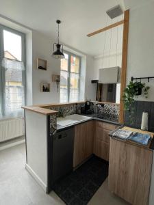 帕雷·勒·毛尼尔Appartement 6 personnes - Au coeur du centre ville的厨房配有水槽和台面