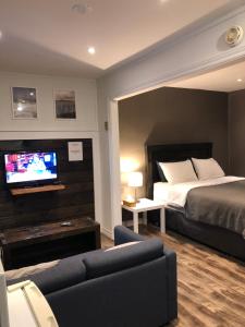 圣安德鲁斯格瑞赛德汽车旅馆的一间酒店客房,配有一张床和一台电视