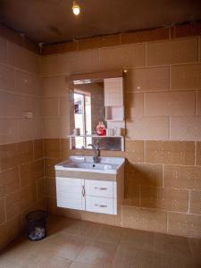 瓦迪拉姆Desert Mars Camp & Tours的一间带水槽和镜子的浴室