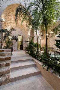 阿卡Melisende的一座庭院,里面种有棕榈树,设有楼梯