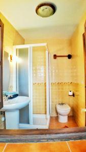 格拉纳达Entre Dos Aguas的带淋浴、盥洗盆和卫生间的浴室