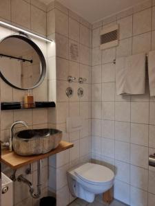 萨默贝格Fritzis Alpenidyll „Sommertraum & Winterromantik”的一间带水槽、卫生间和镜子的浴室