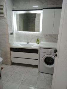 安卡拉Ankara Esenboğa Airport Luxury Rezidance的一间带水槽和洗衣机的浴室