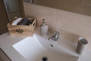 都灵Grazioli House的浴室水槽、毛巾盒和肥皂机