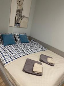 卡托维兹IX PIĘTRO - 9th floor apartment in Katowice的一间卧室配有两张带毛巾的床