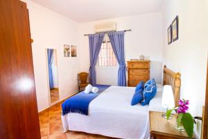 阿尔戈多纳莱斯Casa Rural Los Niños的卧室配有蓝色和白色的床和梳妆台。