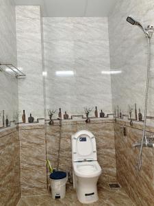 大叻Mi Casa Homestay的一间带卫生间和淋浴的浴室