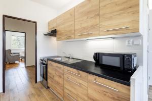 捷克利帕Apartman JakoDoma的厨房配有微波炉和台面