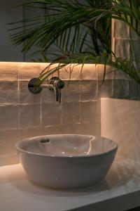 卡门港Barcarola Club的浴室水槽,种植了植物,配有水龙头