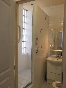 勒图凯-巴黎普拉日AUBERGE RIVA BELLA的带淋浴和盥洗盆的浴室
