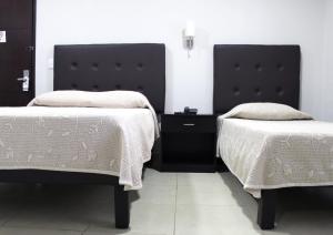 马德罗城Hotel Tampico Express的一间卧室配有两张带白色棉被的床
