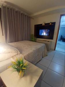 累西腓Apartamento Jussara Freitas 2 quartos的一间酒店客房,配有一张床和一台电视