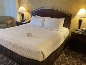 奥斯汀Radisson Hotel Austin - University的一张大床,位于酒店带两盏灯的房间