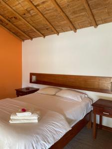 曼克拉La Casa de Pitty的一间卧室配有一张带2个床头柜和2张桌子的床