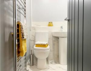 东基尔布赖德Pentland House - Lovely 2 bed flat in East Kilbride的浴室配有白色卫生间和盥洗盆。