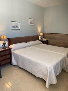 赫雷斯-德拉弗龙特拉拉阿尔巴利祖拉酒店的一间卧室设有一张大床和两个床头柜