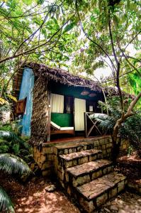 Hell-Ville阿姆博娜拉简易别墅酒店的森林中带楼梯的小蓝色房屋