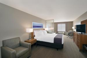 温泉城温泉城智选假日酒店的酒店客房配有一张床、一把椅子和一台电视。