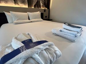 圣地亚哥圣地亚哥维塔库拉诺富特酒店的床上有毛巾