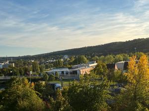 维尔茨堡schönes Apartment mit Festungsblick - FREE Parking -的享有树木和建筑的城镇景色