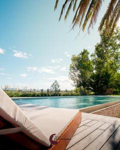 圣拉斐尔Posada El Alcornoque的游泳池景客房 - 带躺椅