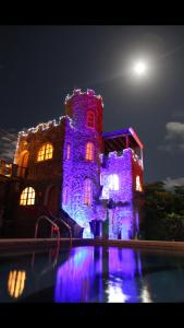 阿约拉港福塔莱萨德哈罗住宿加早餐旅馆的一座晚上有紫色灯光的建筑