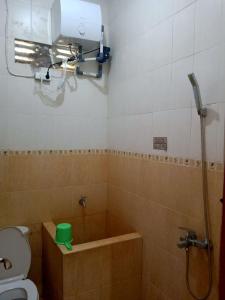 明古鲁省RedDoorz @ Puncak Tahura Hotel Bengkulu Tengah的带浴缸、卫生间和淋浴的浴室。