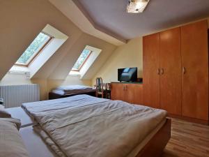 Maria BildLandrasthaus Maria Bild的一间卧室设有一张床、一台电视和窗户。