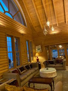 阿尔·阿尔兹Chalet de Charme, Cedar, Lebanon, ENTIRE CHALET的大楼内带沙发和桌子的客厅