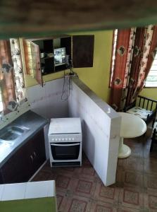 蒙巴萨Kikambala Eco Villas的一间带水槽和炉灶的小厨房