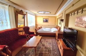 洛乌尼联合酒店的客厅配有床和沙发