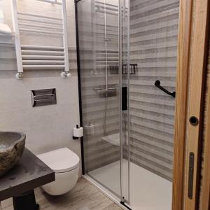 索特雷斯Treselcorral的一间带卫生间和玻璃淋浴间的浴室
