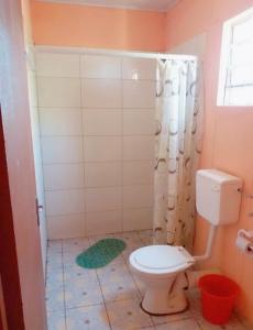 OpuwoProsperous Guest House的一间带卫生间和淋浴帘的浴室
