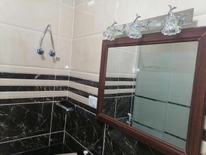 瓦迪穆萨Petra Guests home的一间带镜子和水槽的浴室