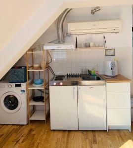 索非亚Minimalist Apartment的厨房配有水槽和洗衣机