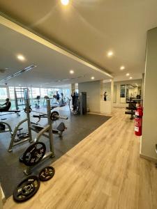 迪拜Wonderful Reva Aparthotel Downtown的一间健身房,里面配有跑步机和机器