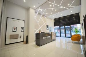 普里什蒂纳Hotel Callisto的酒店大堂,设有前台