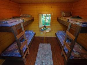 黑德梅埃斯泰Atsikivi Puhketalu的客房设有三张双层床和一扇窗户。