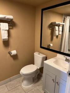罗克福德Hotel Weston RFD的一间带卫生间、水槽和镜子的浴室