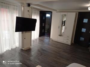 德罗贝塔-塞维林堡Casa Vladimirescu的客厅设有壁挂式平面电视。