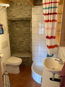 RoveredoRustico a Roveredo GR的浴室配有白色卫生间和盥洗盆。