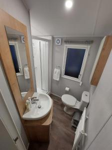 大雅茅斯KEE Holiday Home Caravan的一间带水槽、卫生间和镜子的浴室